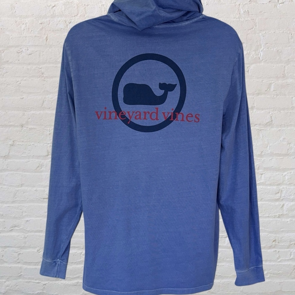 Vineyard Vines Hooded Long Sleeve Tee Blue Whale Logo Pullover Men’s L